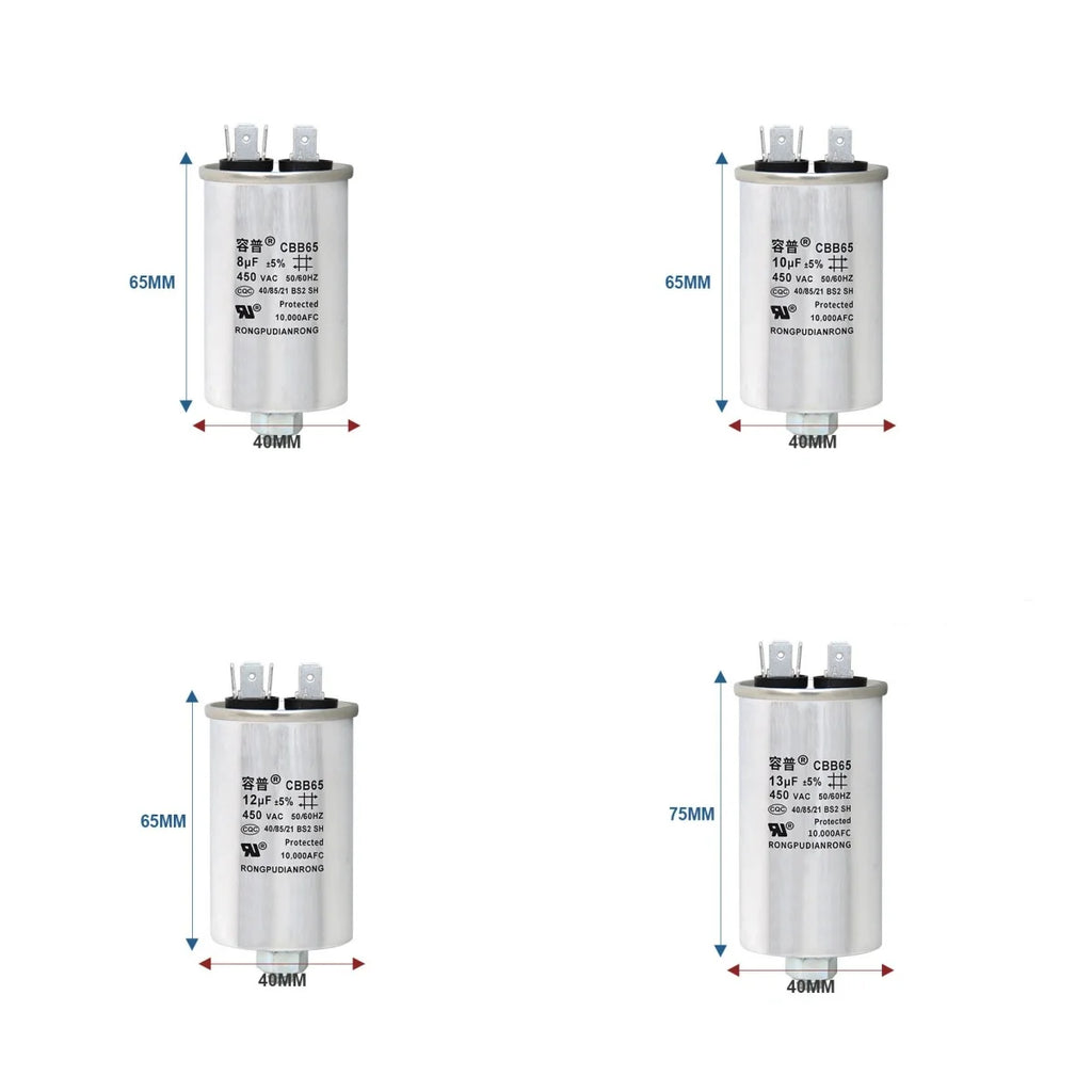 CBB65 Air Conditioner Capacitor Bottom with Screw 5UF 10UF 15UF 20UF 25UF 30UF 35UF 40UF 50UF 60UF 70UF 80UF 100UF 450V Screw