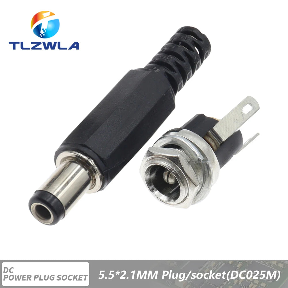 10Pcs DC Connectors 5.5x2.1mm 3.5x1.3mm DC Power Plug Male Female Jack Socket Nut Panel Mount DC Power Adapter Connector 5.5*2.1