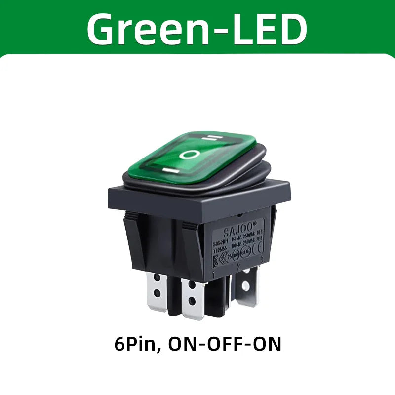 SAJOO Waterproof Rocker Switch KCD4 4Pin/6Pin DPDT With LED Lights Vehicle Boat Power Switch ON OFF 12V 24V 220V Size 22*30mm
