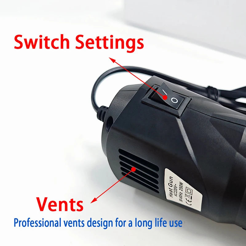 220V HEAT GUN Hot Air Gun Electric Power Temperature Blower 250W Display DIY Craft Embossing Shrink Wrapping PVC Cable Repair