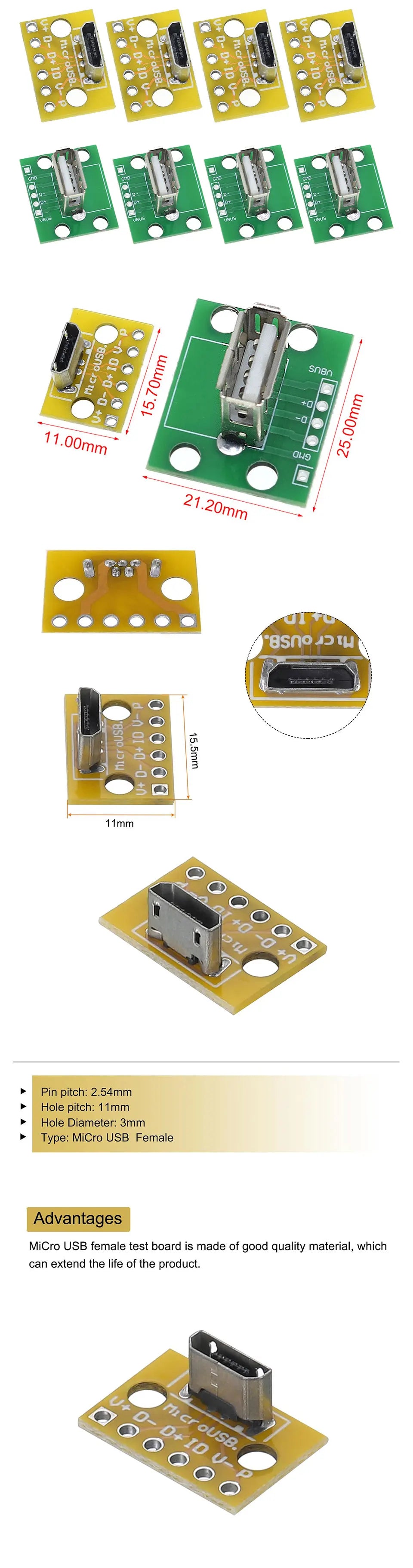 10pcs Vertical Micro Usb Female Sockets Test 2.0 Female Head a Connector Pcb Board Adapter For Data Cable Adapters