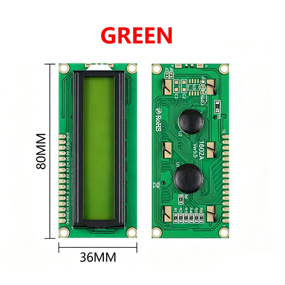 LCD1602 1602A LCD Display Module 16x2 Character Blue Yellow Green Gray Screen PCF8574 I2C IIC Interface 5V for Arduino