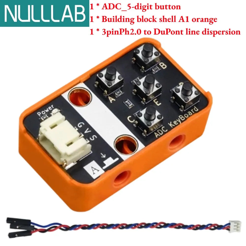 ADC Analog Key Module Reads Five Buttons via Single Pin, Building Block Casing & PH2.0 Interface, Compatible with Arduino ESP32