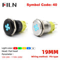12V 19mm Warning LED Indicator Light Panel Metal Push Button Switch Lock and Momentary on Off with Dash LOGO Symbol