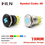 12V 19mm Warning LED Indicator Light Panel Metal Push Button Switch Lock and Momentary on Off with Dash LOGO Symbol