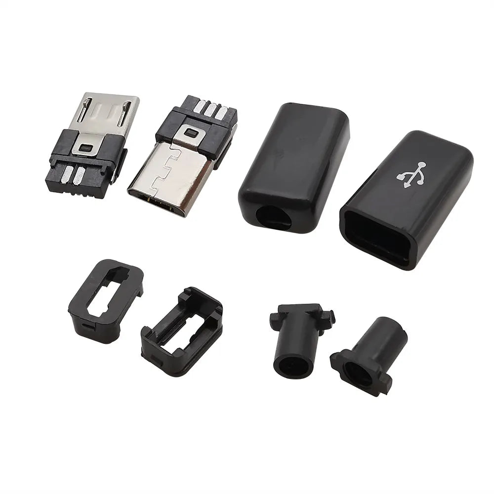 10Pcs 6mm Micro USB Connector 4 in 1 Micro USB Welding Type Male 5Pin Plug DIY Tail Charging Socket Connector With Plastic Cover