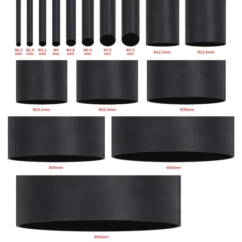 1m Waterproof Heat Shrink Tubing Kit with Adhesive - 1M 3:1 Heat Shrink Tube With Double Wall Glue Tube Diameter 1.6-50mm