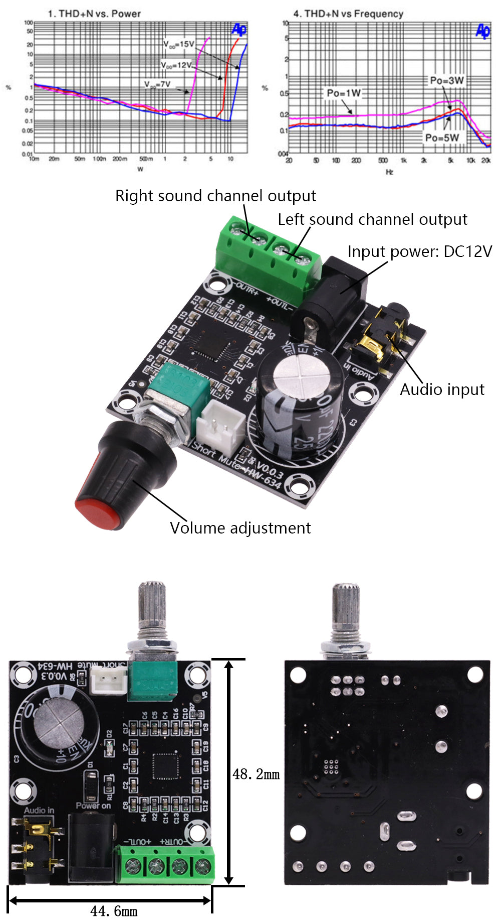 PAM8610 Digital Power Amplifier Board 2x15w Dual Channel Stereo Mini Class D 12V Mini Hi-Fi Audio Stereo Module 2X10W