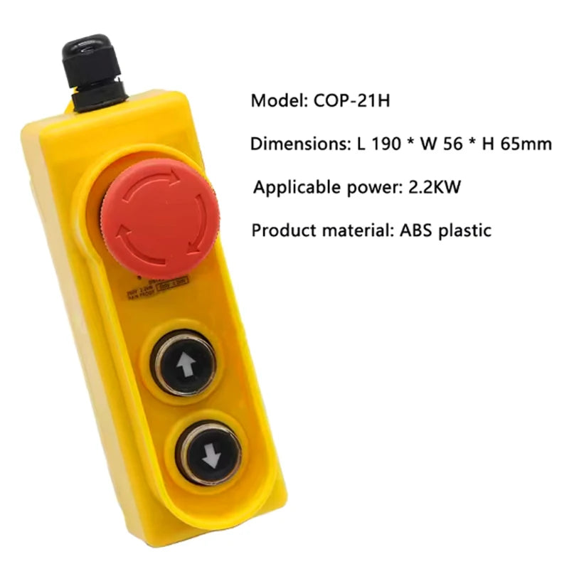 Waterproof COP-21H Lifting Button Control Box with Safety Emergency Stop Push Button Switch for 2.2KW 250V Electric Hoist Crane