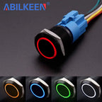 ABILKEEN 16/19/22MM Black Shell Metal Push Button Switch 1NO1NC Momentary/Latching Power Control Push Button with LED Light