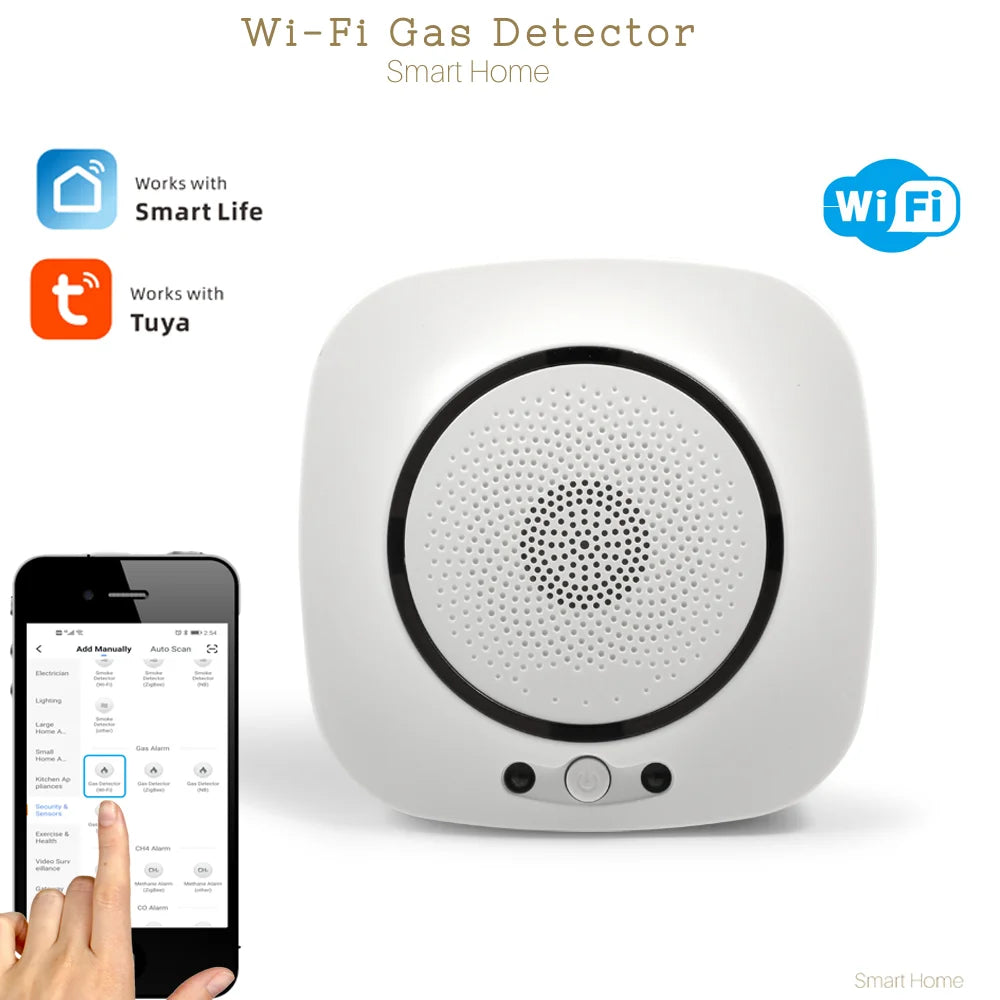 90-220Vac EU Plug WIFI Natural Gas Detector Tuya APP Push Message Coal Gas Sensor LPG Alarm NC/NO Relay Shut Off DN10/15 Valve