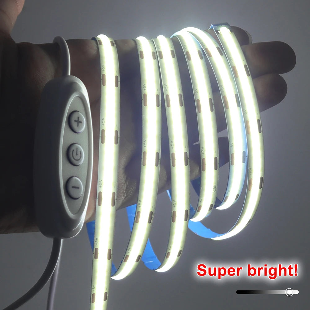 DC 5V COB LED Strip Light With USB 2PIN Wire DC Plug 8MM 320LED High Density Flexible Tape 3000K 4000K 6000K Warm Natural White