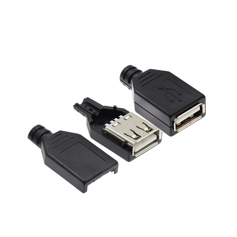 10pcs Type A Male Female USB 4 Pin Plug Socket Connector With Black Plastic Cover Type-A DIY Kits
