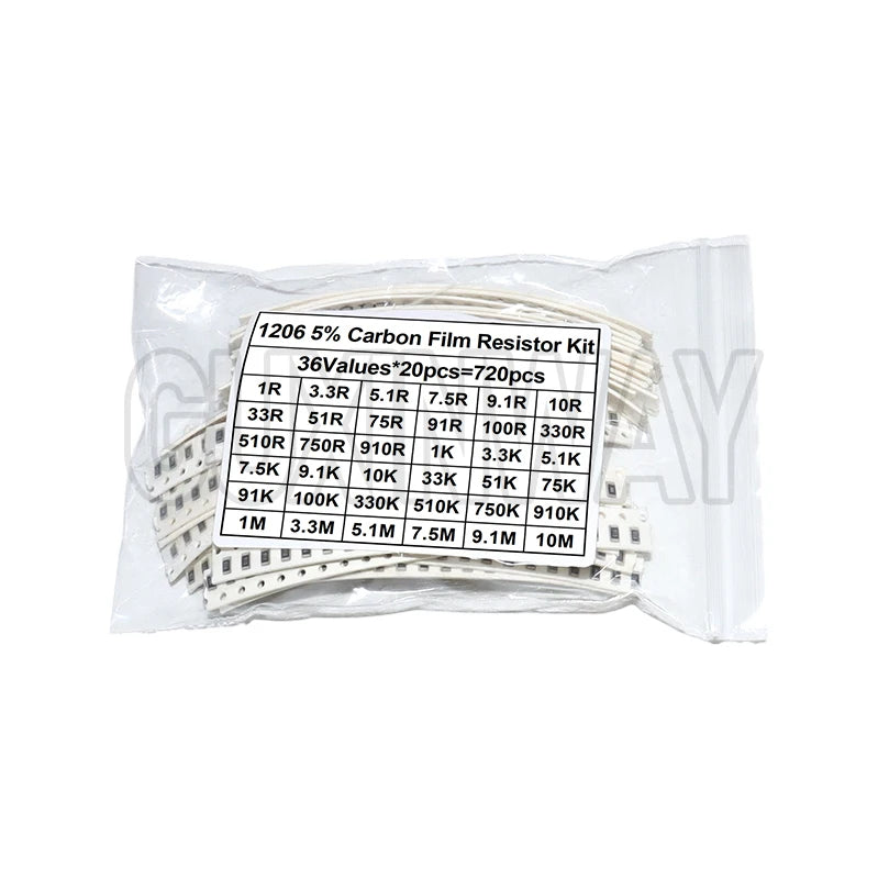 720pcs 0603 0805 1206 smd resistor kit 1R-100M 10K 100K 1K 1R 100R 220R 5% Electronic Set