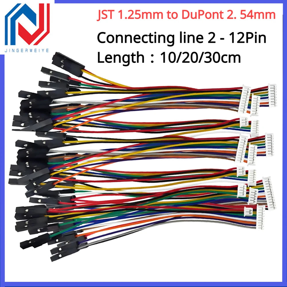 5pcs/lot  JST 1.25mm to DuPont 2. 54mm-1P Cable Connection/Terminal Wire Long 10/20/30cm DuPont Wire 2p 3p 4p 5p-12p