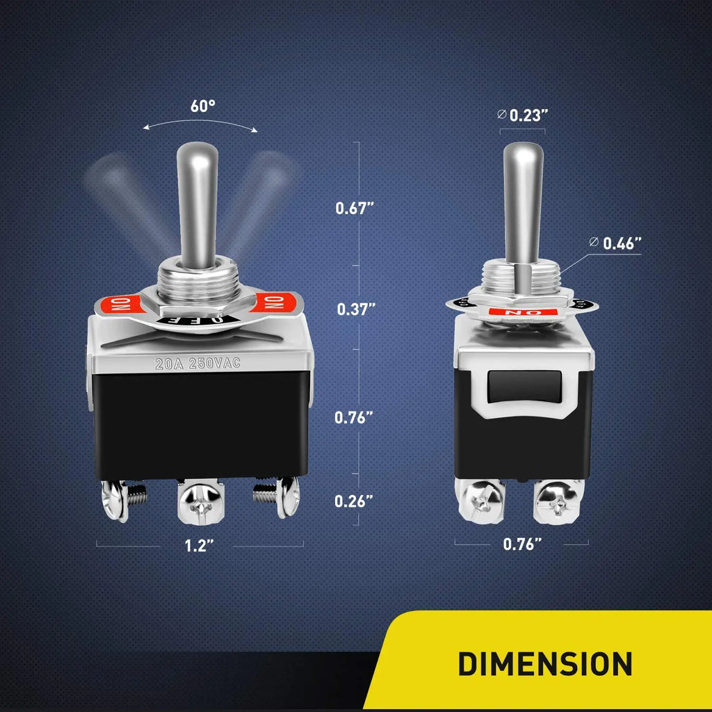 5pcs Latching Heavy Duty Rocker Toggle Switch 20A 125V AC DPDT 3 Positions 6 Pins ON/Off/ON Switch with Waterproof Boot Cap