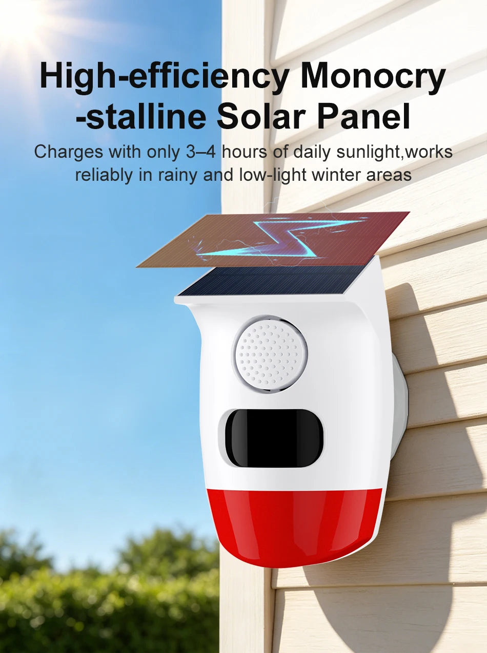 PGST Solar 120dB Independent Alarm Detector PIR Infrared Motion Sensor Siren Horn Home Security Protection Outdoor Waterproof