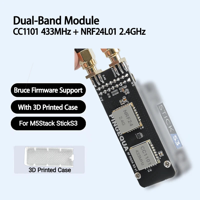M5Stack StickS3 RF Backpack CC1101 433MHz NRF24L01+ PA LNA 2.4G Wireless Sniffer Module For Bruce OS ESP32 Penetration TestBoard