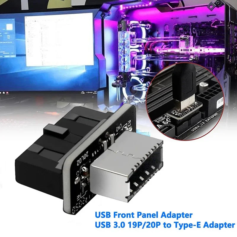 NEW Internal Vertical Header Splitter USB Front Panel Adapter for Type C USB3.0 19/20Pin Male to Type-E Female Connector Adapter
