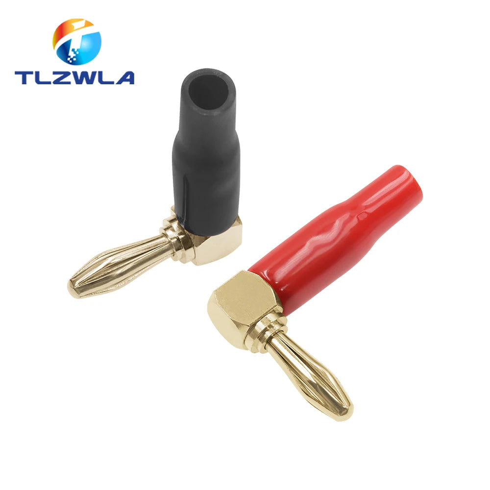 2PCS 4mm L-shaped Right Angle Banana Plug Soft Plastic Shell 90 Degree Banana Connector Red Black for Audio Video Speaker