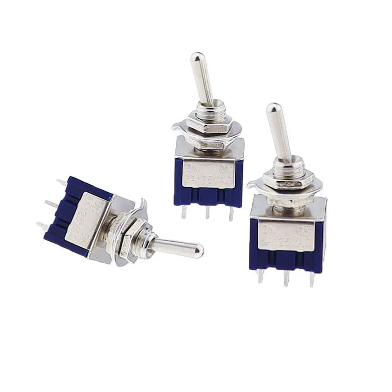 5Pcs Blue Miniature Lever Toggle Switch Single Pole Double Throw ON-OFF-ON /ON-ON 120VAC 6A 1/4 Inch Mounting MTS-102 103 202