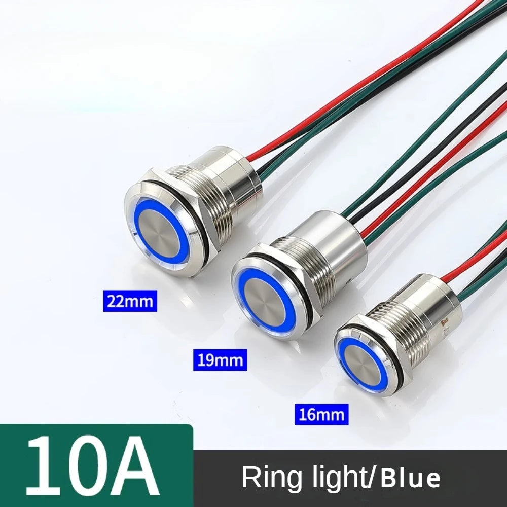 16/19/22mm IP67 Waterproof Metal Push Button Switch 10A High Current LED Light Momentary Latching Outdoor Power Switch Red Green