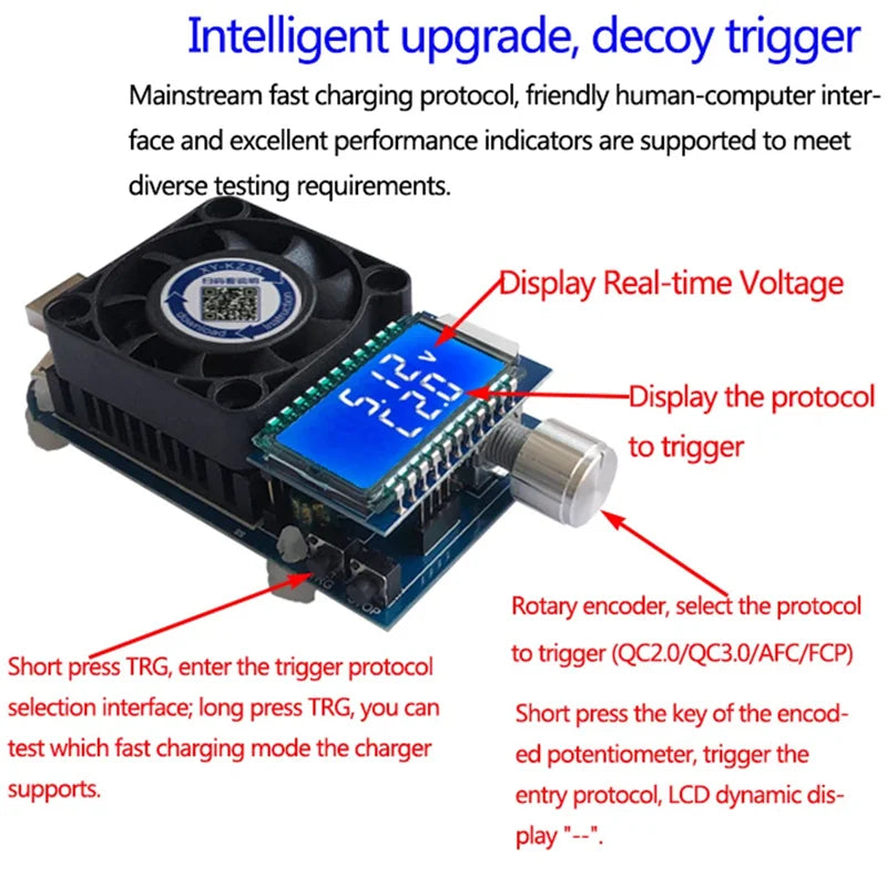 1PCS KZ35 Constant Current Electronic Load USB Type C QC2.0/3.0 AFC FCP Triggers Battery Testser Discharge Capacity Meter