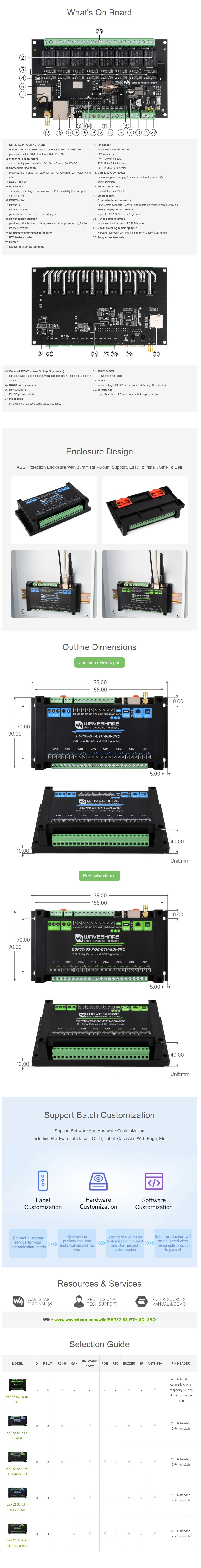 Waveshare Industrial 8-Channel ESP32-S3 WiFi Relay Module Onboard isolated RS485 interface Multiple Isolation Protection Circuit