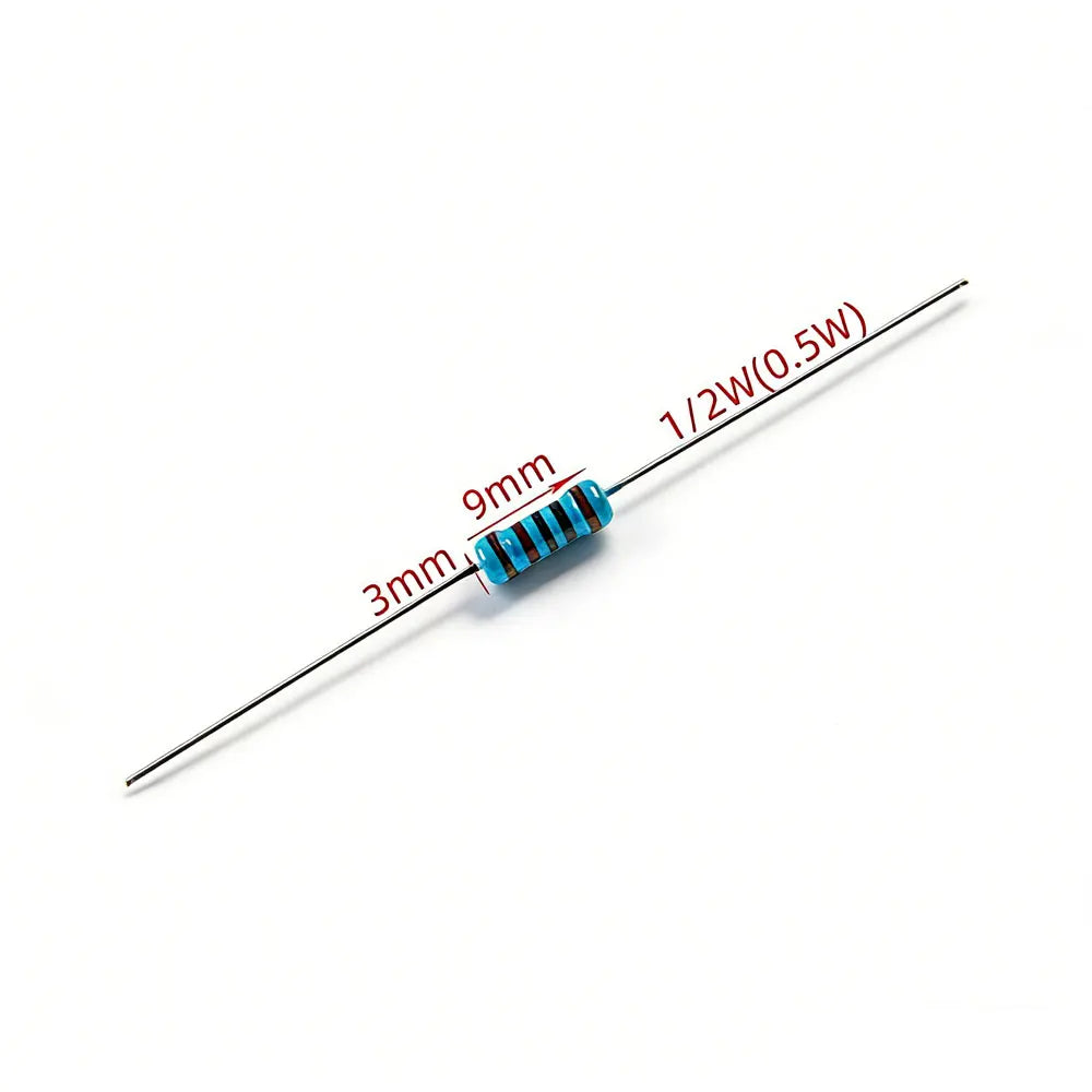 100pcs 0.5W 1/2W Metal Film Resistor color Ring Power Resistor 0.1~1M 2 4.7 10R 47 100 220 360 470 1K 2.2K 10K 22K 4.7K 100KOhm