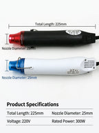 Mini Heat Gun 220V Portable Hot Air Tool for Embossing Shrink Film Label Removal Phone Case Repair and DIY Crafting