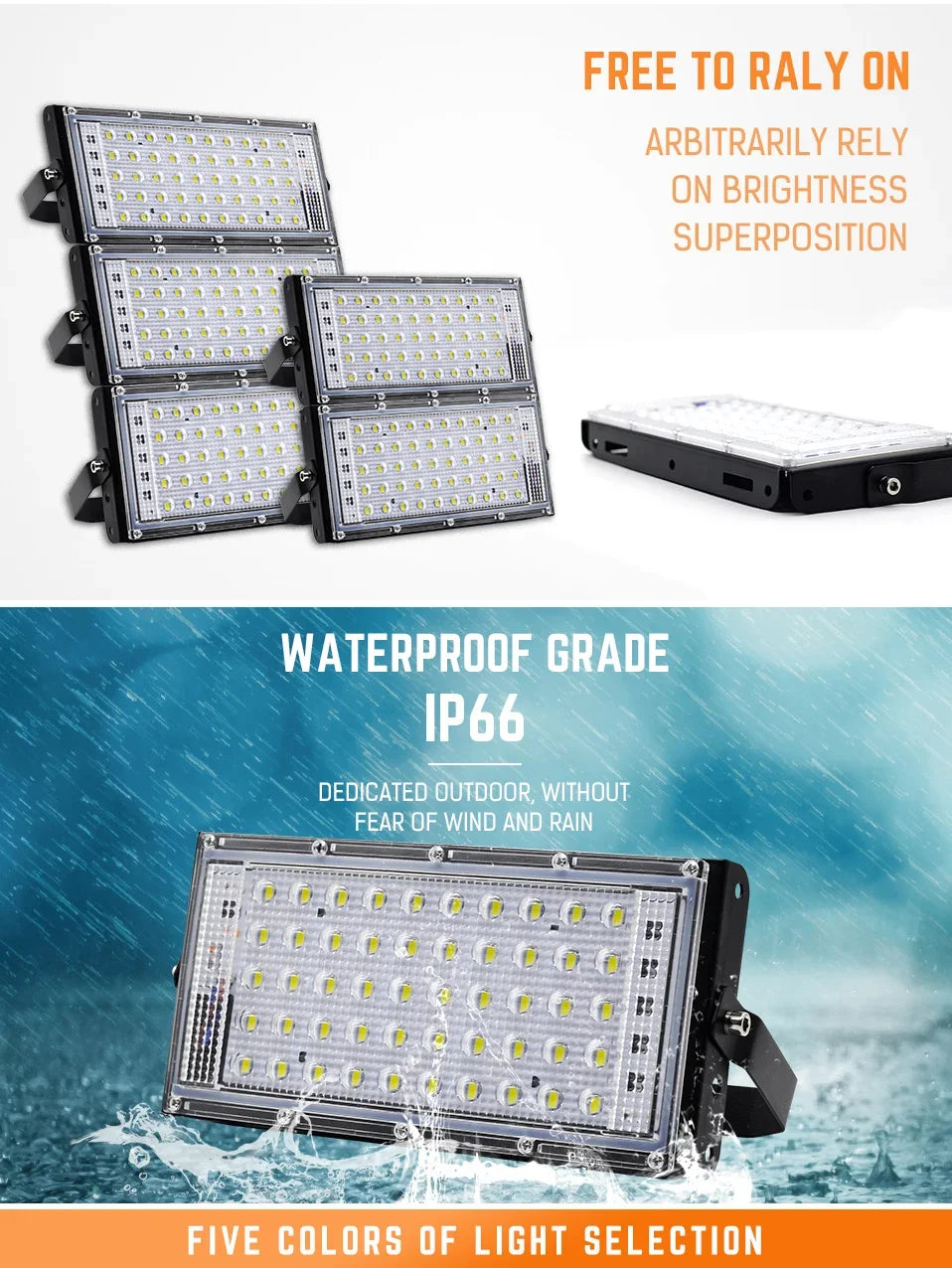 50W LED RGB Flood Light AC220V Outdoor Floodlight IP66 Waterproof Reflector Spotlight Red Green Blue 3 Color For Garden Lighting
