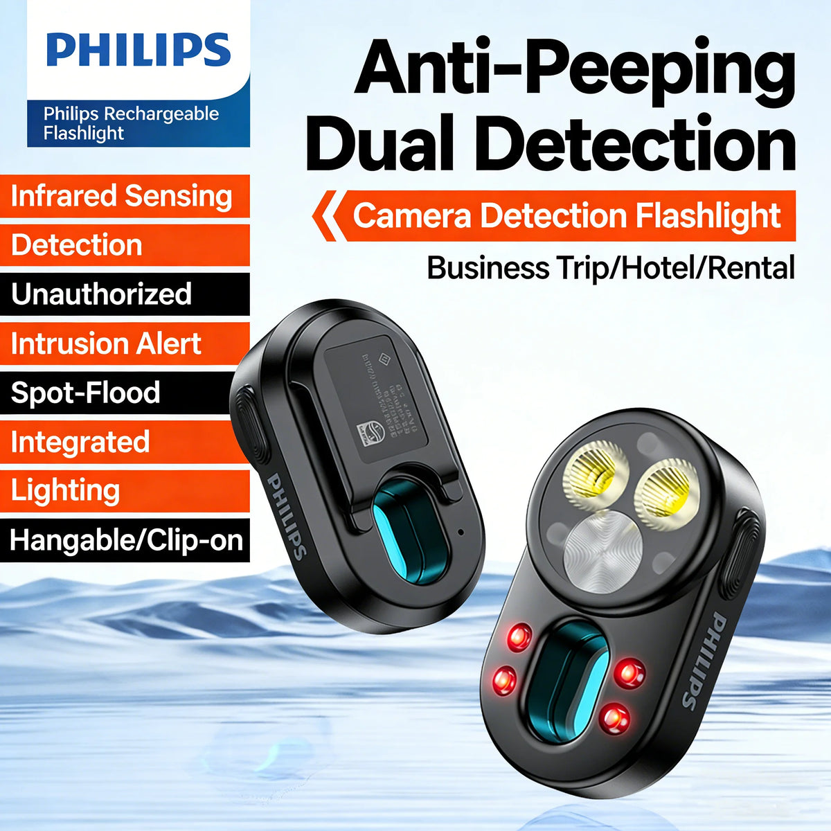Philips SFL 1551 Privacy Camera Detector Compact Portable Flashlight with Multiple Modes Switching for Security