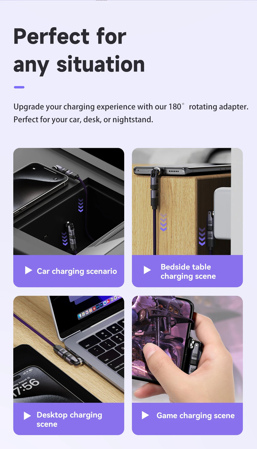 PD240W OTG C Type Adapter 90° 540° Rotating Type C Adapter Fast Charging USB C Adapter Extender for iPhone 17Pro Laptop Tablet