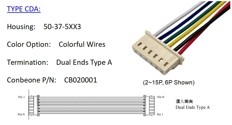 50375043 Wire harness, MOLEX Mini-SPOX 2.50mm Pitch Cable, 50-37-5043， 4P,  5264-04 ， Off The Shelf