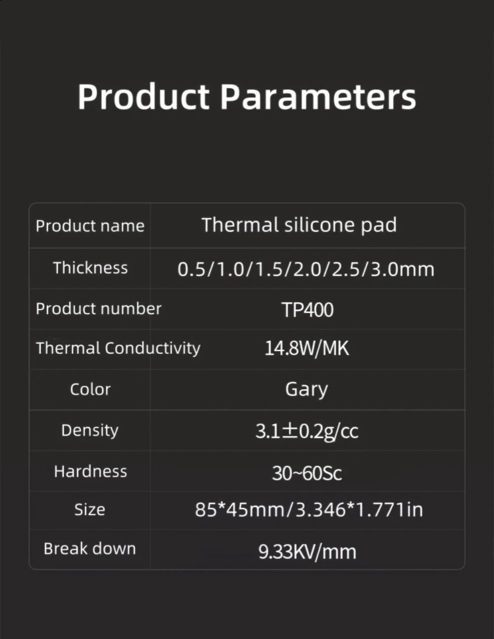 Thermal Silicone Pad 14.8 W/mk, 85*45mm, Non Conductive Heat Resistance High Temperature Resistance For Laptop Heatsink GPU CPU