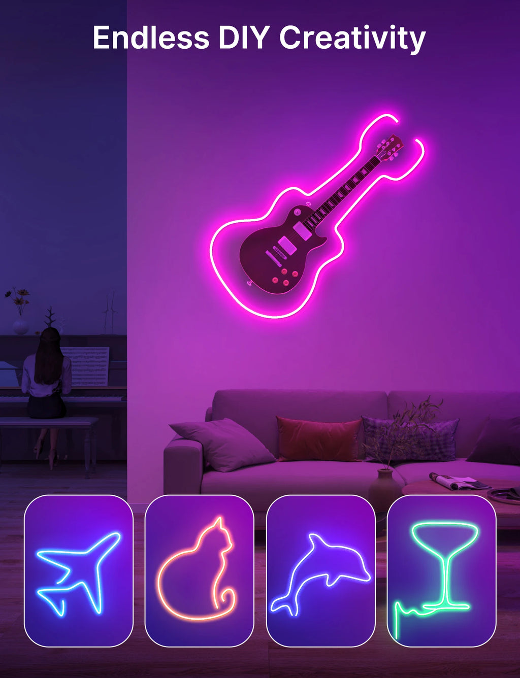 (EU PLUG) LED Neon Strip Light,5-30M Neon Rope With App 44key Remote Control For Home Decor Fairy Lighting