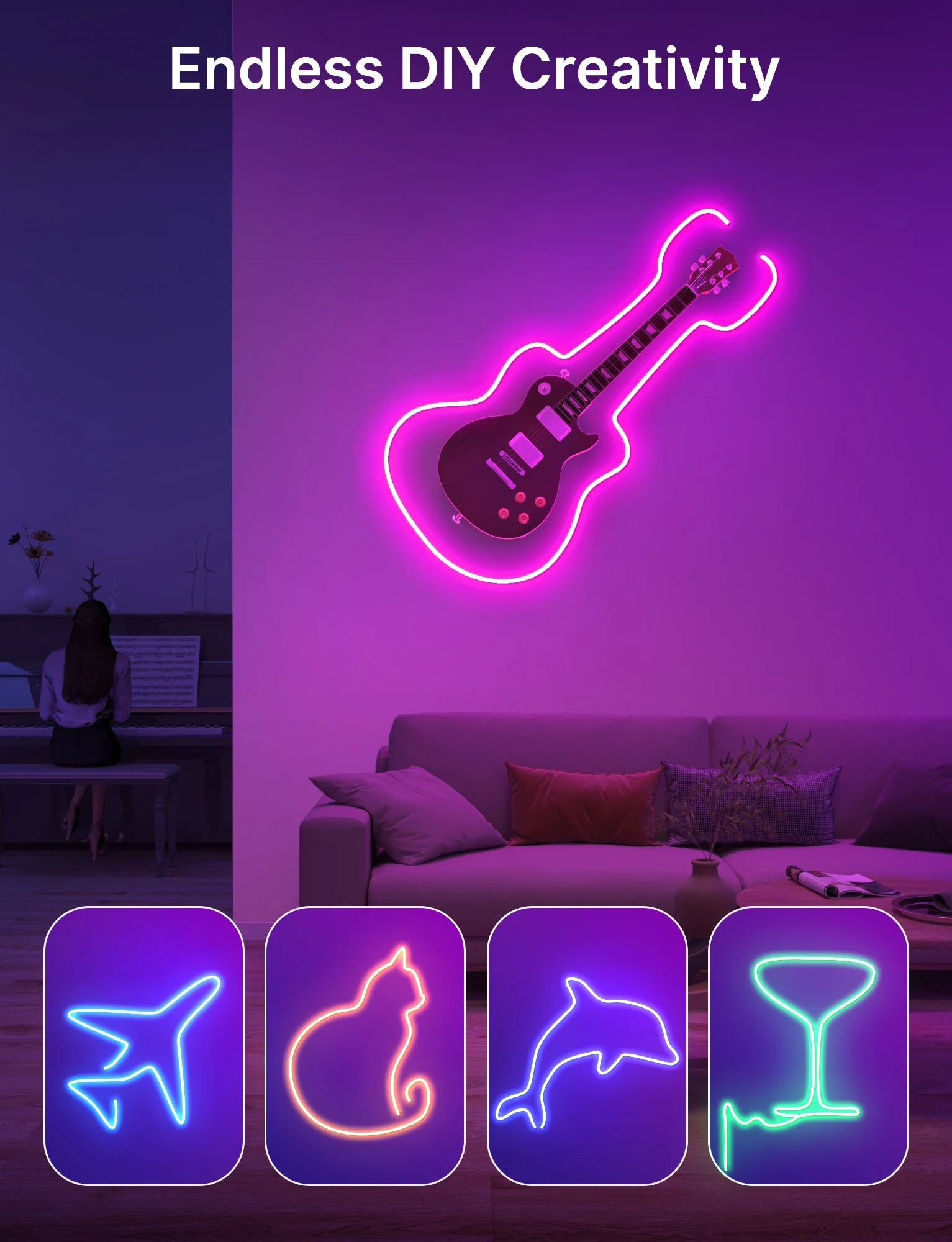(EU PLUG) LED Neon Strip Light,5-30M Neon Rope With App 44key Remote Control For Home Decor Fairy Lighting
