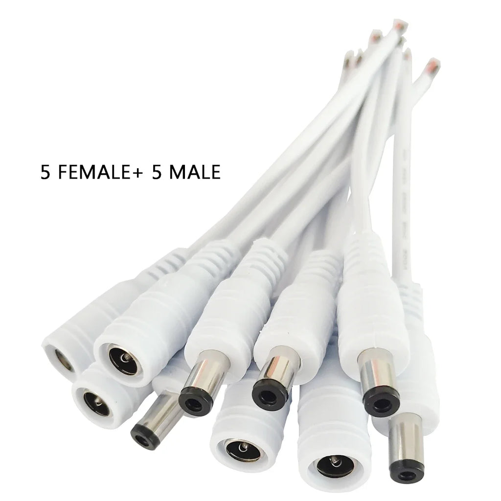 10pcs/lot Male Female DC Cable Power Adapter Connector 5.5x2.1mm Plug Adapter Wire for TV Camera LED Strip Tape Light wholesale