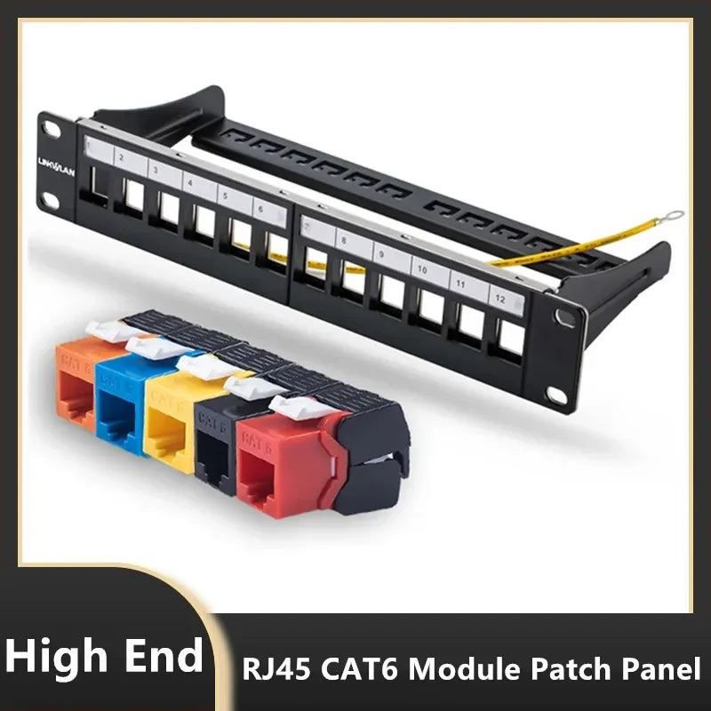 RJ45 CAT6 Cat6A Cat7 Module Patch Panel 12 Port Keystone RJ45 Network Rack Mount Panel Ethernet Wall Jack Distribution Frame