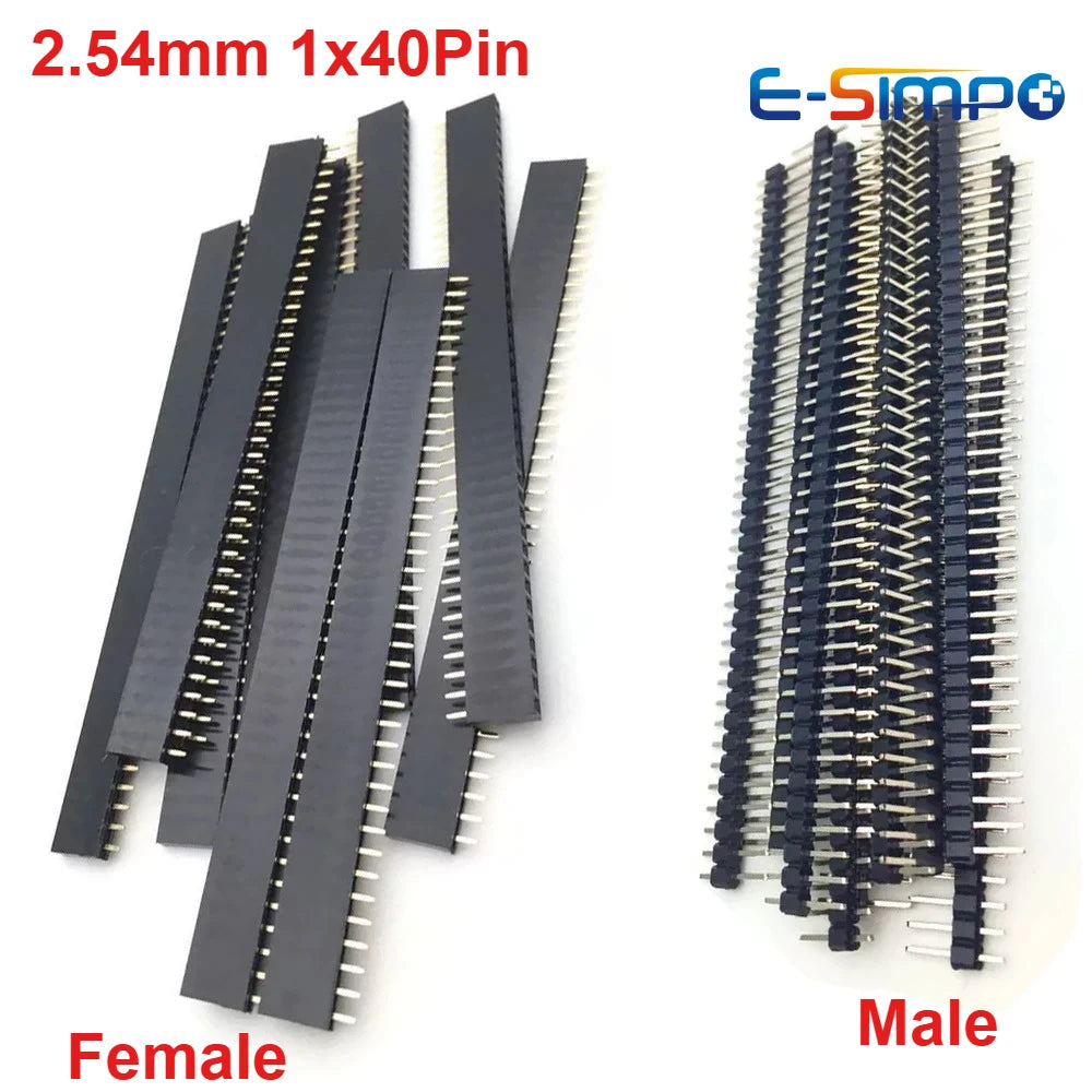 10PCS (5Pairs) 1x40 Single Row 2.54mm Pitch Male Female Breakable Pin Header PCB JST Connector Strip for Arduino Diy Black