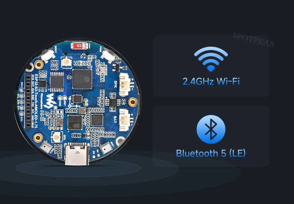 ESP32-S3 1.75inch AMOLED Round Touch Display Development Board 6-axis sensor Xiaozhi AI Deepseek Optional with Case or with GPS