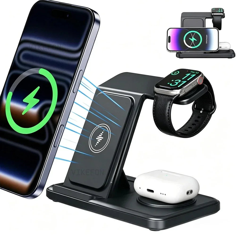 3 in 1 Wireless Charger Station For iPhone 17 16 15 14 13 12 Pro Max Apple Watch 11-2 Airpods 4 Pro3/2 Fold Fast Charging Stand