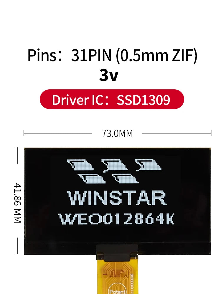 Winstar WEO012864K 31P COG Graphic SPI/I2C/6800/8080 SSD1309 3V 2.7" 27 2.7 inch 128x64 OLED Display