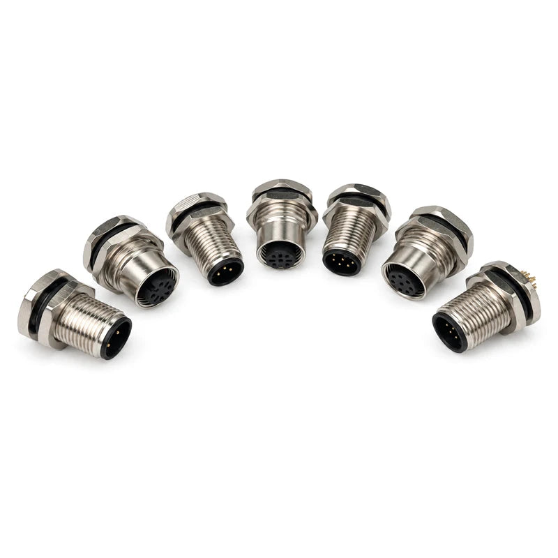M12 PCB Sensor Connector 4/5/8/12 Pin Male Female Waterproof Circular Socket Front Mount Threaded Nut Flange for Electronics