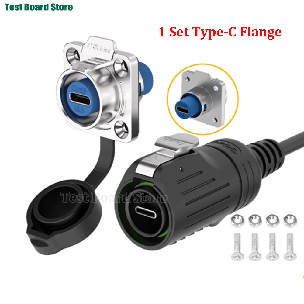 EW-LP16 Type-C Aviation USB 3.1 5A Female Socket Rear Nut Locking Jack Panel Mount Connector Waterproof Fast Charging Data Wire