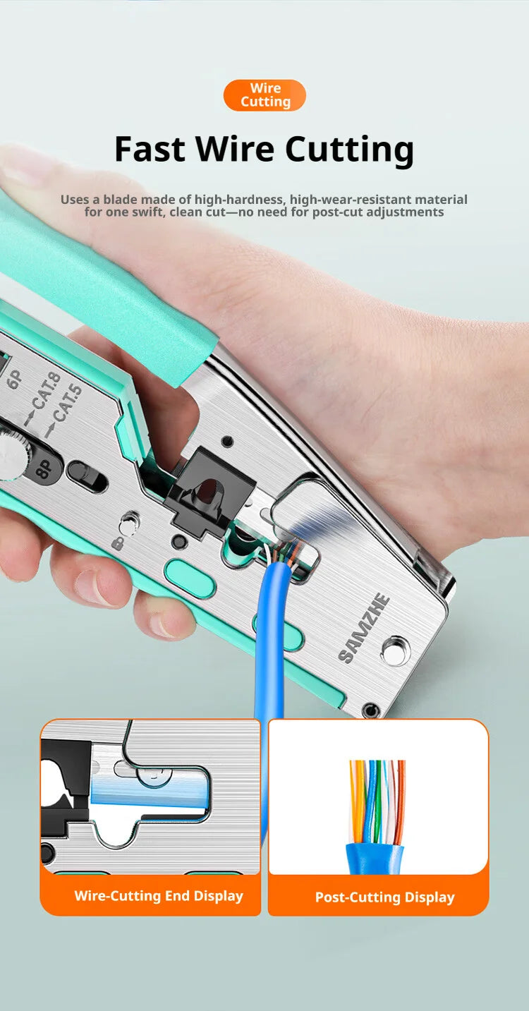 SAMZHE RJ45 Crimp Tool Crimper Cutter for Cat5e/6/7/8 8P 6P Modular Connector Ethernet All-in-one Wire Tool ﻿Ethernet Modular
