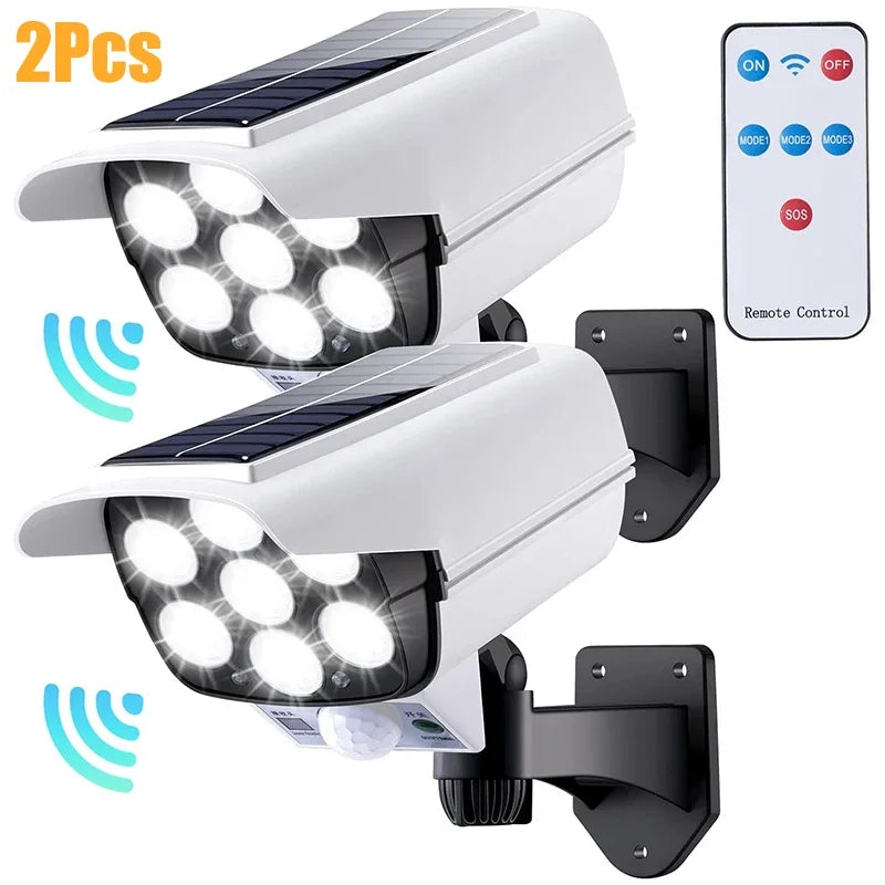 1-2Pack 77LED Solar Motion Sensor LED Light Outdoor Dummy Camera Wireless Security Flood Light Waterproof Lamp For Home Garden