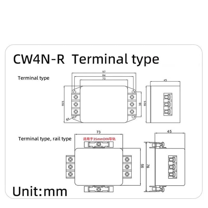 AC power supply EMI filter terminal&Guide rail type CW4N-10/20/30A-R 3-phase 3-wire power purifier Anti-interference for audio