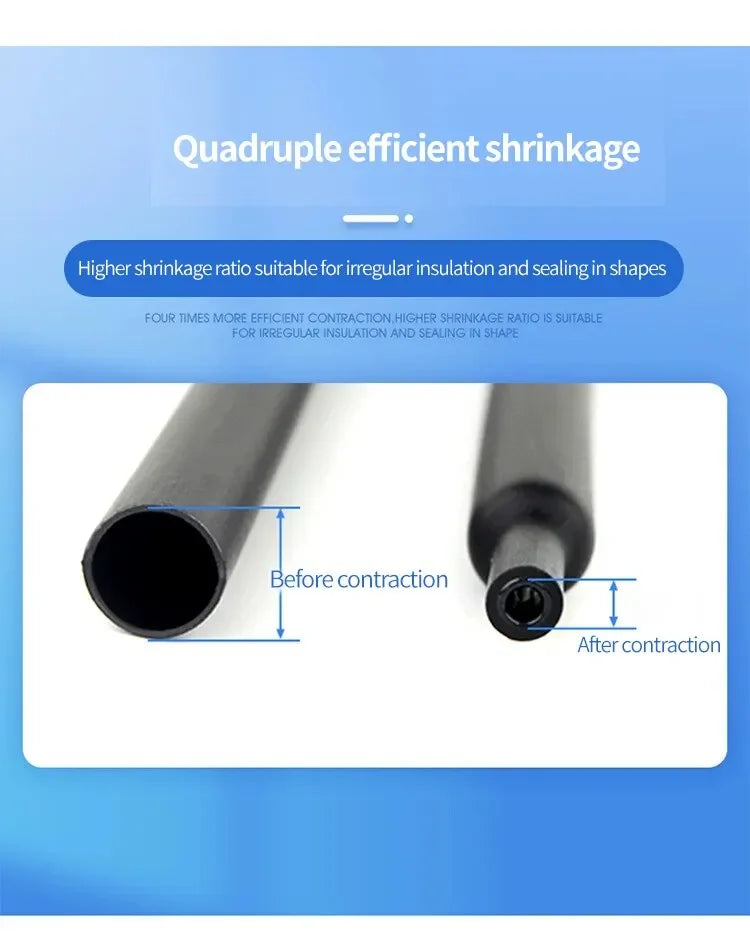1M/5M 4:1 Black Heat Shrink Tube With Glue Thermoretractile Heat Shrinkable Tubing Dual Wall 4 6 8 12 16 18 20 24 32 36 40 52 72