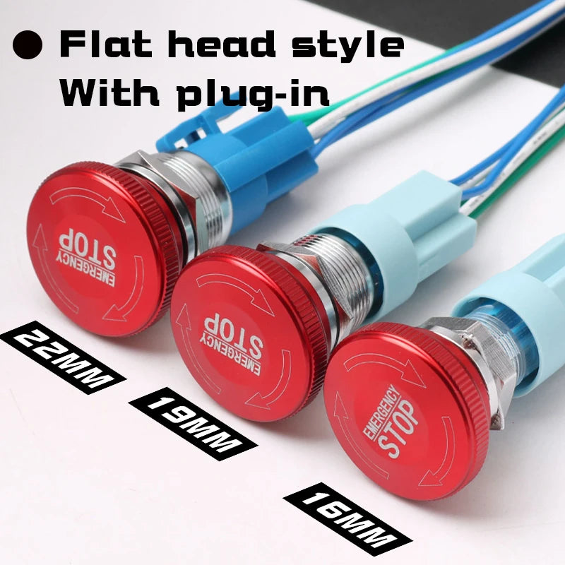 1PCS 16mm19mm22mm Metal Emergency Stop Button Switch Waterproof Mushroom Head Self-locking 3Pins 1NO1NC 6Pins 2NO2NC